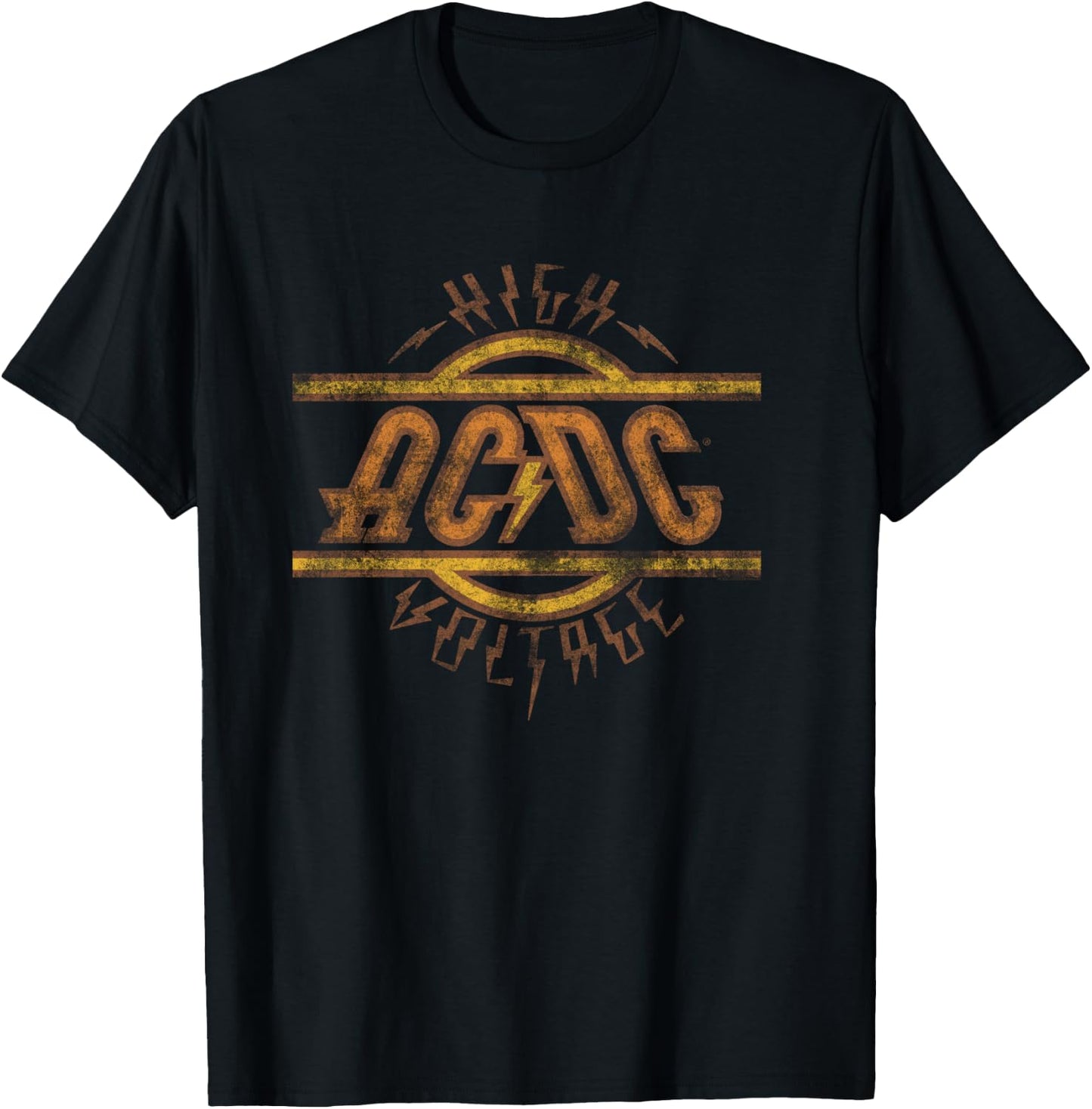 Offizielles AC/DC High Voltage Logo Distressed Band Langarmshirt T-Shirt - T-Shirt | Black