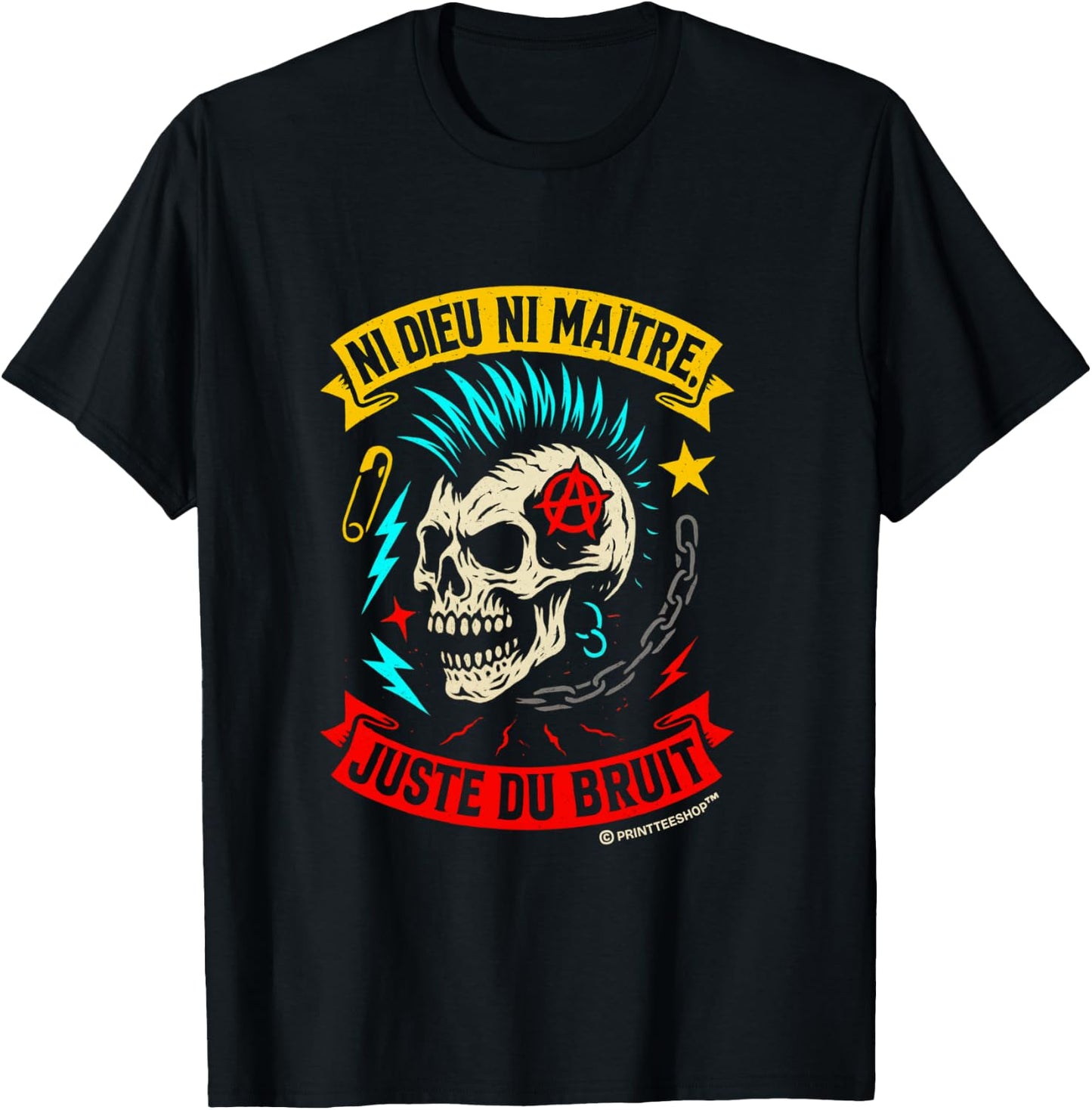 Punk Rock Music Skull Anarchist - Neither God nor Master T-Shirt - T-Shirt | Black