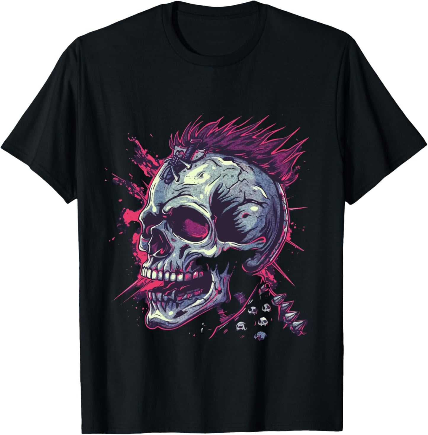 Skull Biker Punk Rock Skeleton T-Shirt - T-Shirt | Black
