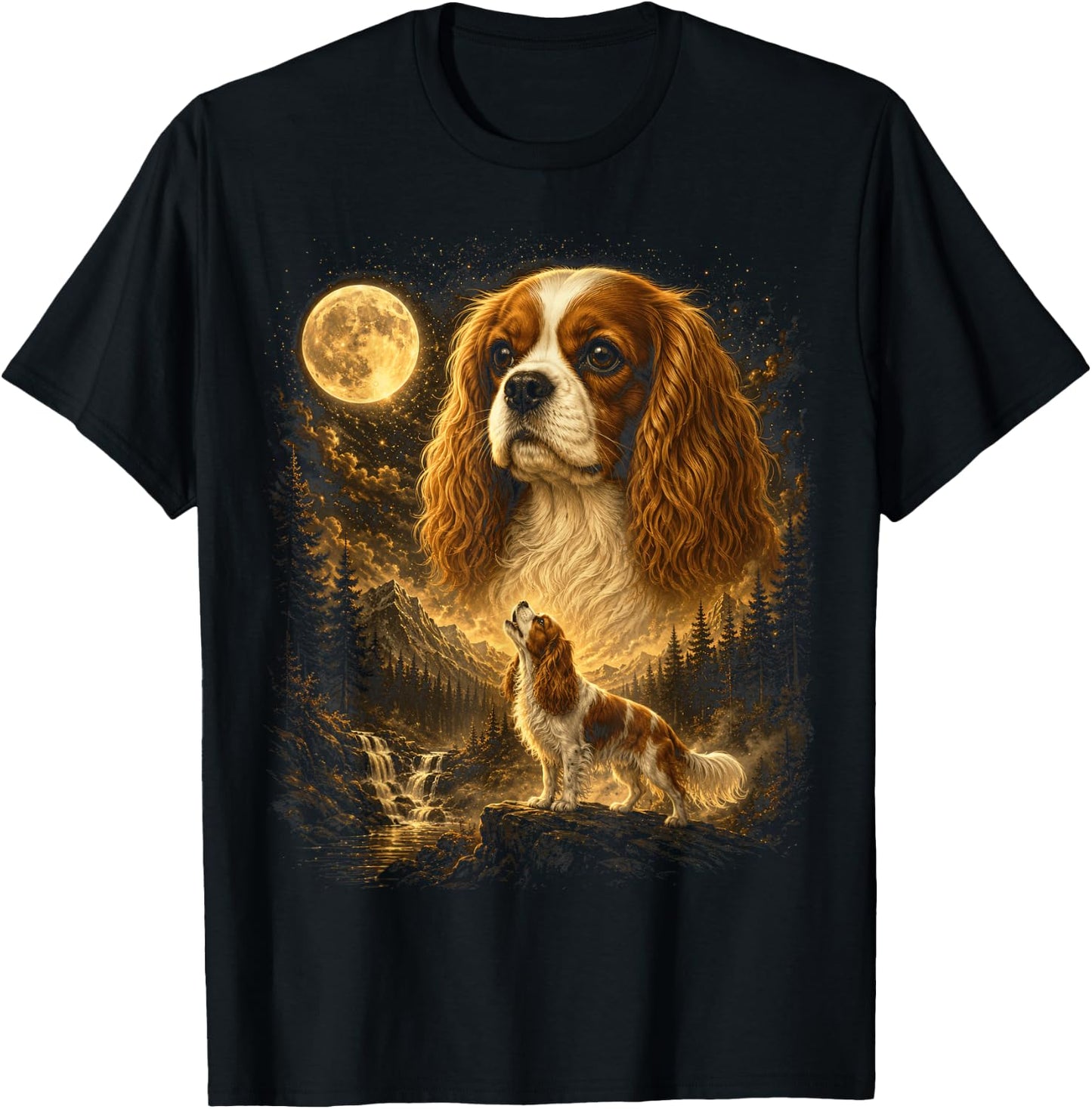 Cavalier King Charles Spaniel Howling to The Moon T-Shirt - T-Shirt | Black