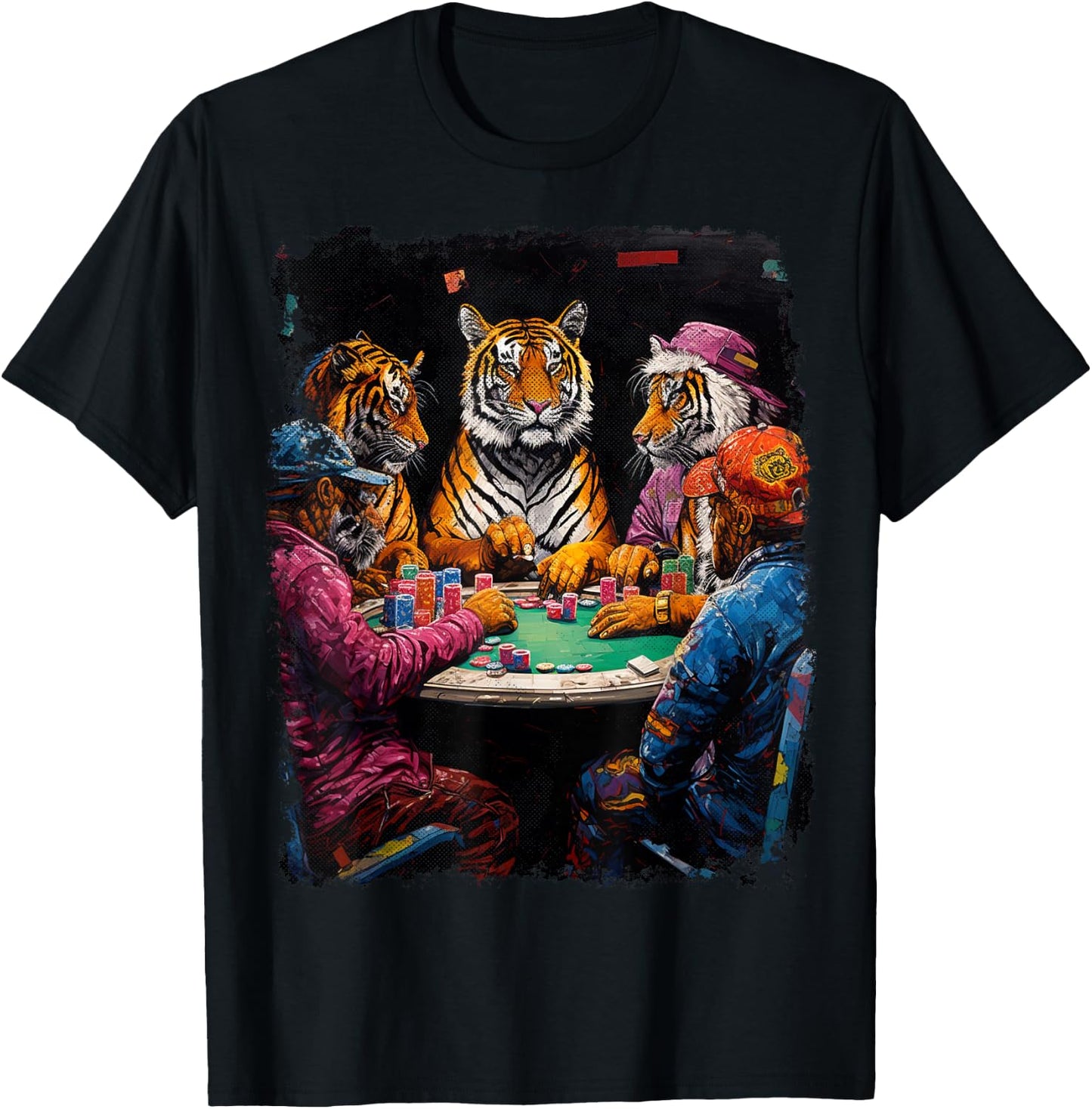 Funny Tiger Animal Playing Poker T-Shirt - T-Shirt | Black