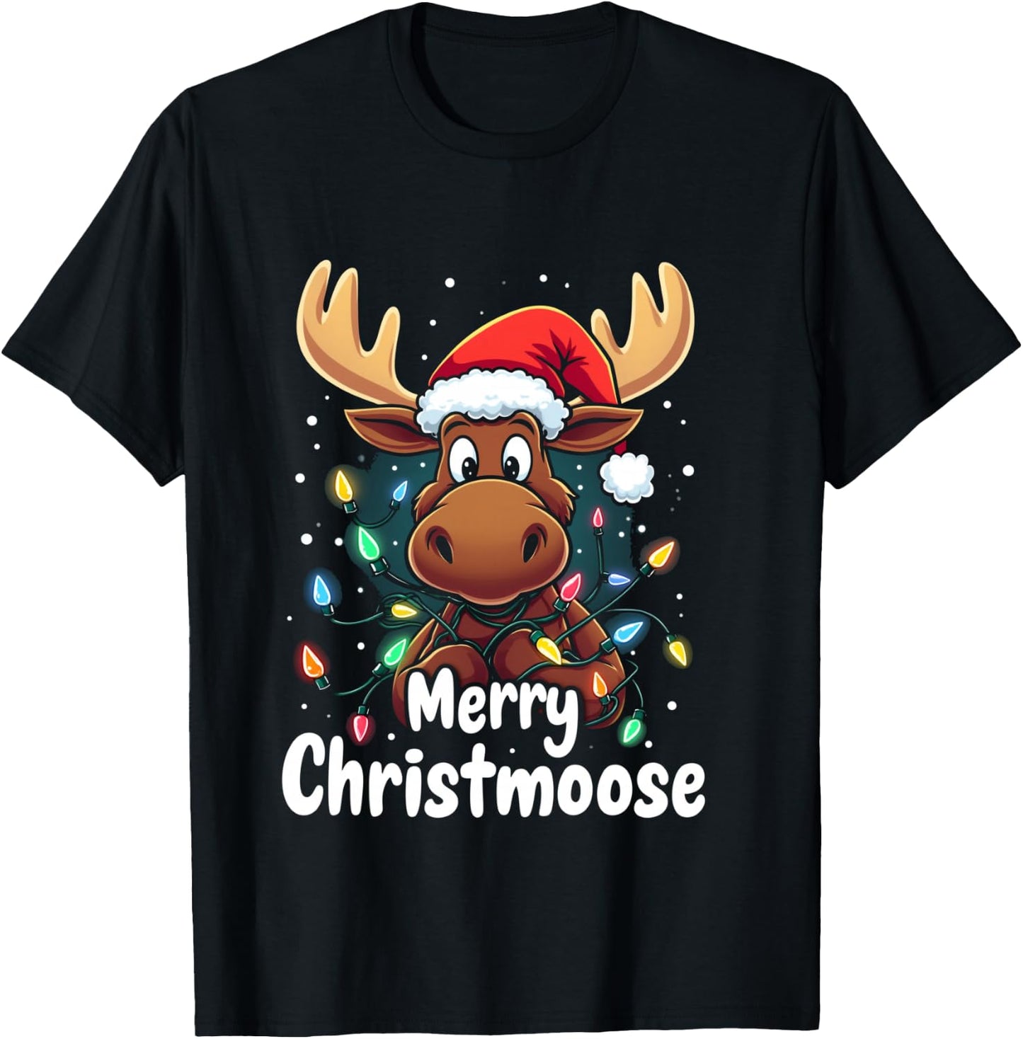 Merry Christmoose Christmas Moose Holiday T-Shirt - T-Shirt | Black