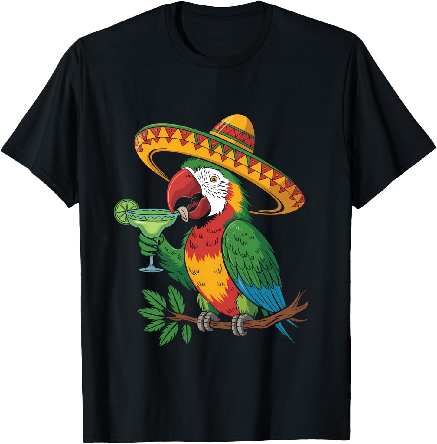 Funny Parrot Drinking Margarita T-Shirt - T-Shirt | Black