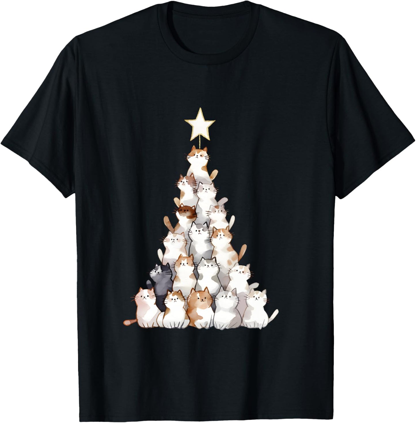 Arbre à Chat Amusant pour Hommes, Femmes, Enfants, Chat Moche de Noël Manche Longue T-Shirt - T-Shirt | Black