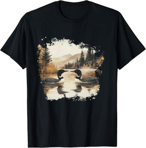 Retro Loon Wilderness Scene Women T-Shirt - T-Shirt | Black