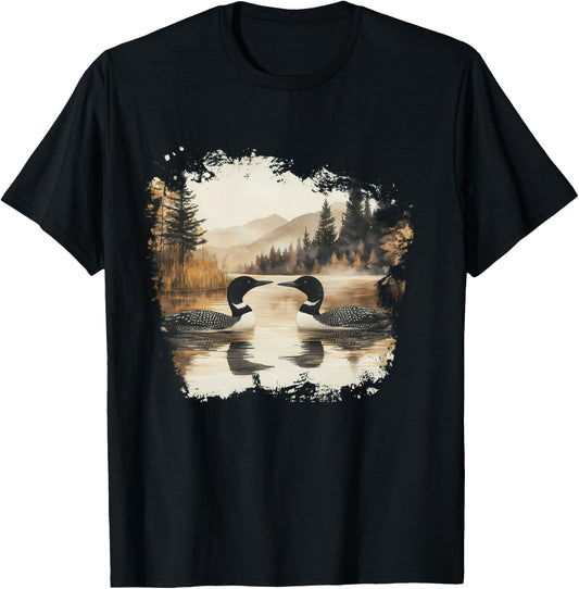 Retro Loon Wilderness Scene Women T-Shirt - T-Shirt | Black
