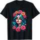 Dia de los Muertos head Mexican woman Mexico sugar skull , Black, S T-Shirt - T-Shirt | Black