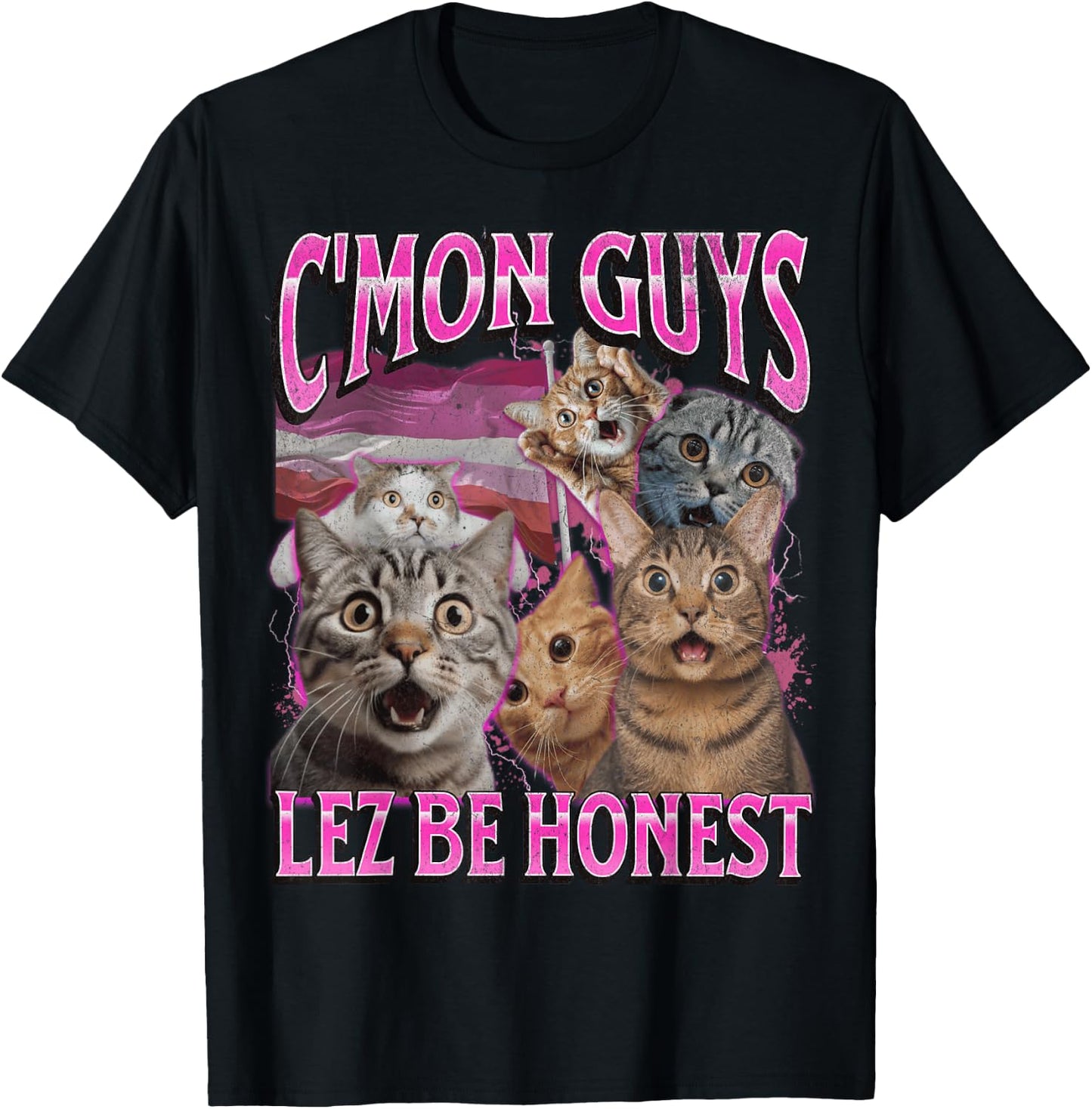 Lez Be Honest Funny Lesbian Cat Gay Pride LGBTQ Pun Bootleg T-Shirt - T-Shirt | Black