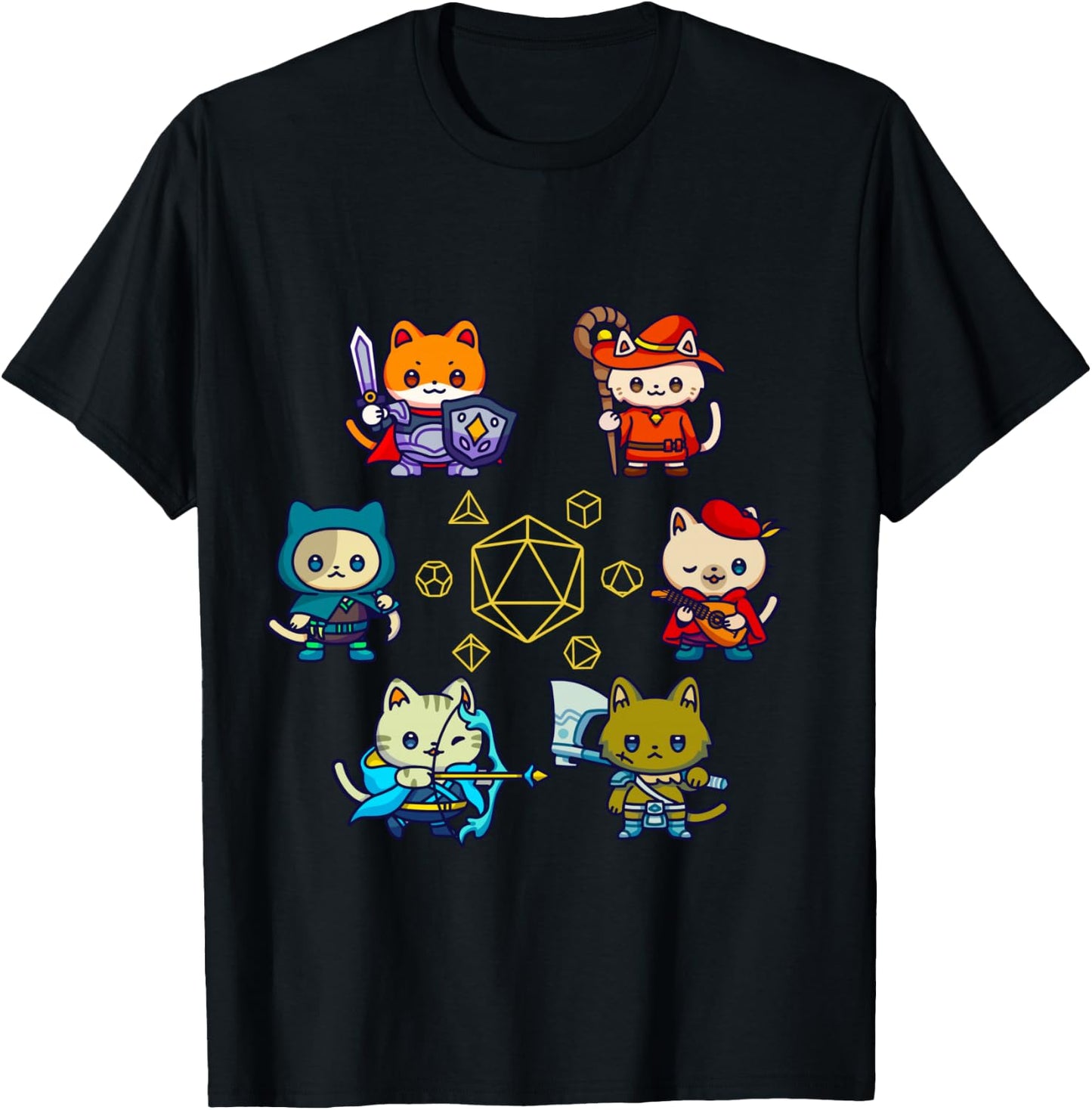 RPG Gamer Cats D20 Dice Nerdy Geek Cat Men, Women, Child , Black, S T-Shirt - T-Shirt | Black
