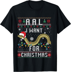 Eel I Want For Christmas I Angler Ugly Christmas Sweater Shirt, black T-Shirt - T-Shirt | Black