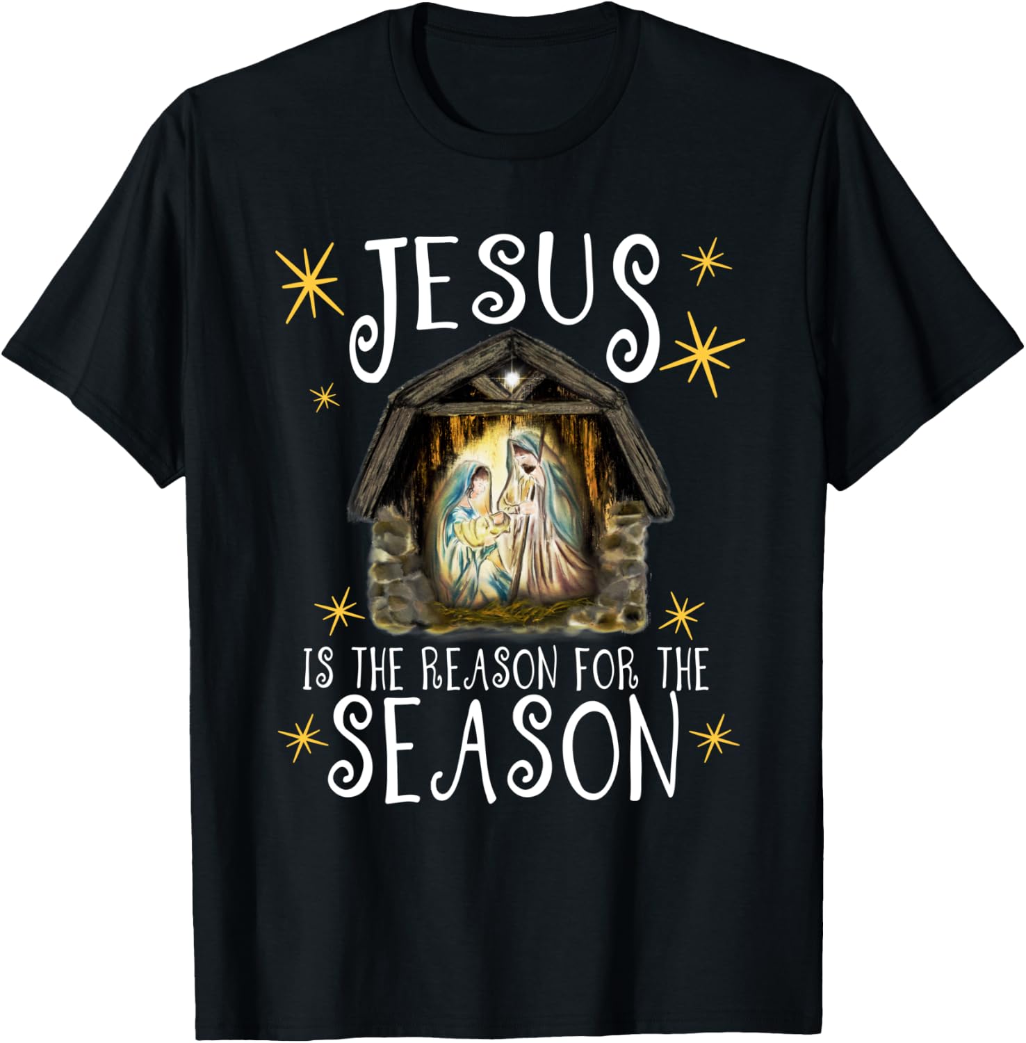 Christmas Nativity Jesus Is The Reason For The Season Manger T-Shirt - T-Shirt | Black
