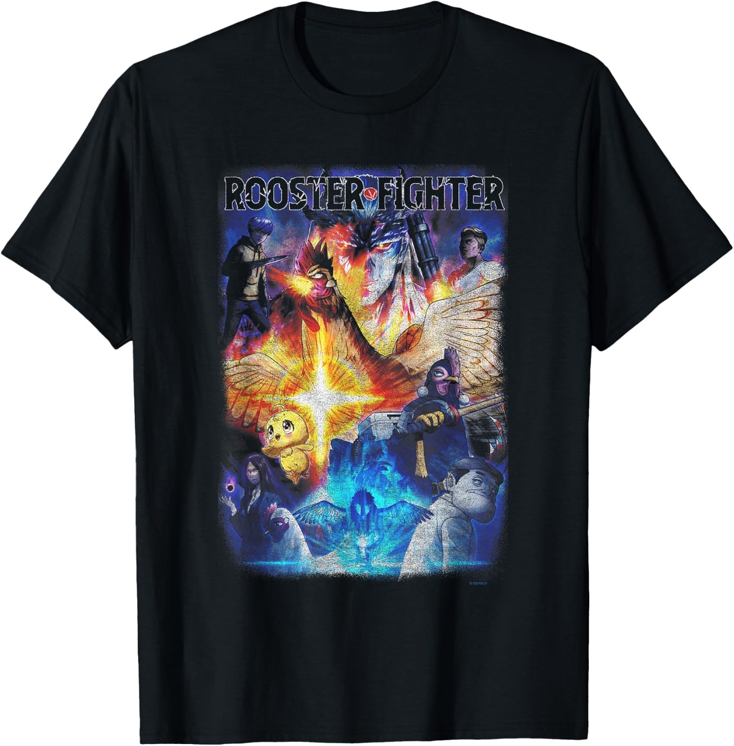 Rooster Fighter Colorful Poster Art Collage Anime T-Shirt - T-Shirt | Black