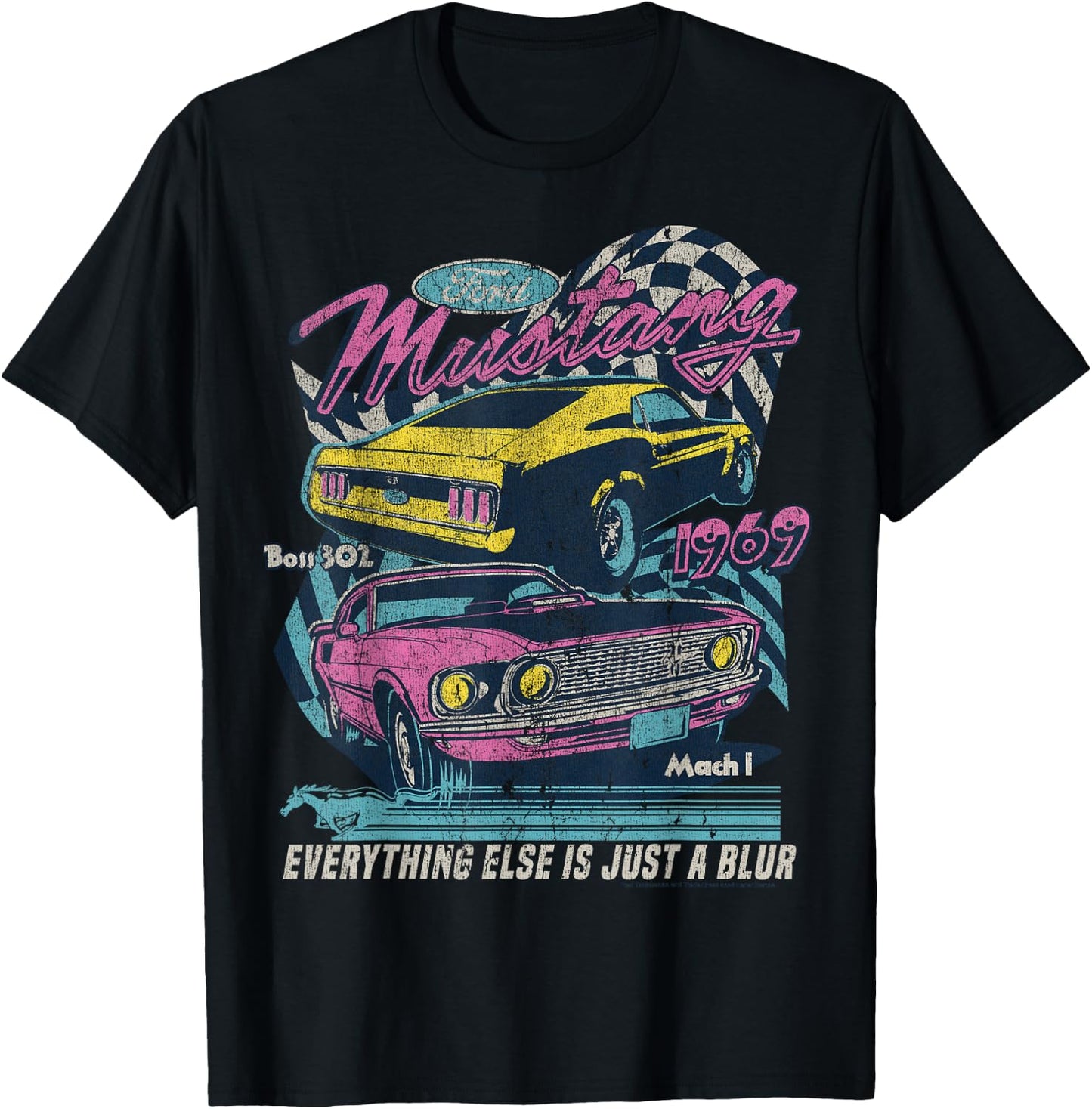 Ford Vintage Mustang Mach 1 1969 Boss 302 Just A Blur , black T-Shirt - T-Shirt | Black