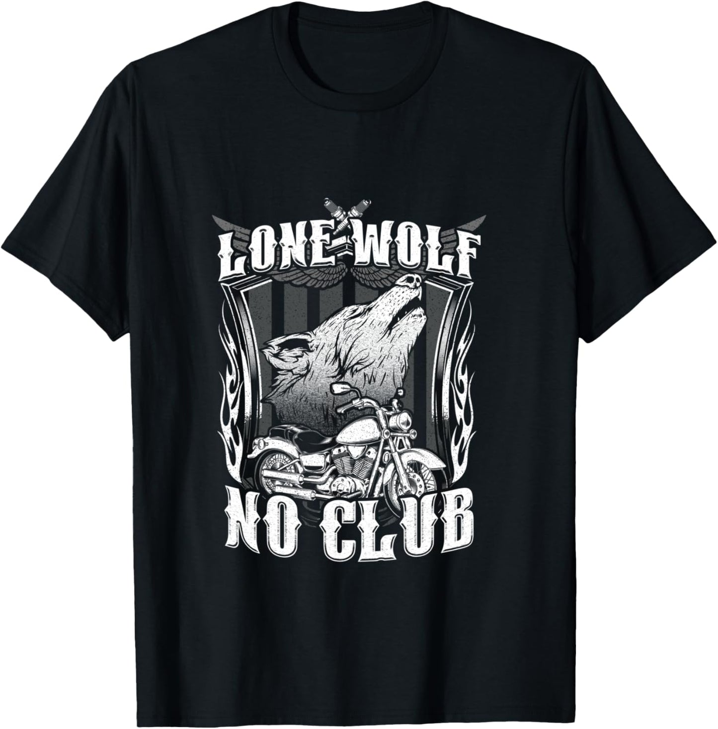 Lone Wolf No Club Moto Rider Biker Wolves Femme Homme Manche Longue T-Shirt - T-Shirt | Black
