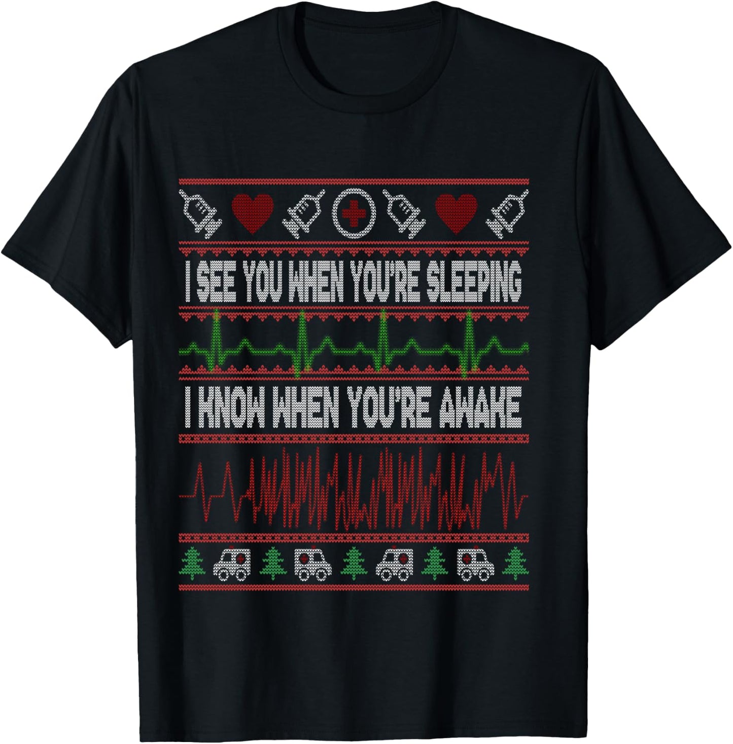 Tachy Nurse Ugly Christmas Sweater Doctor Medical Long Shirt T-Shirt - T-Shirt | Black