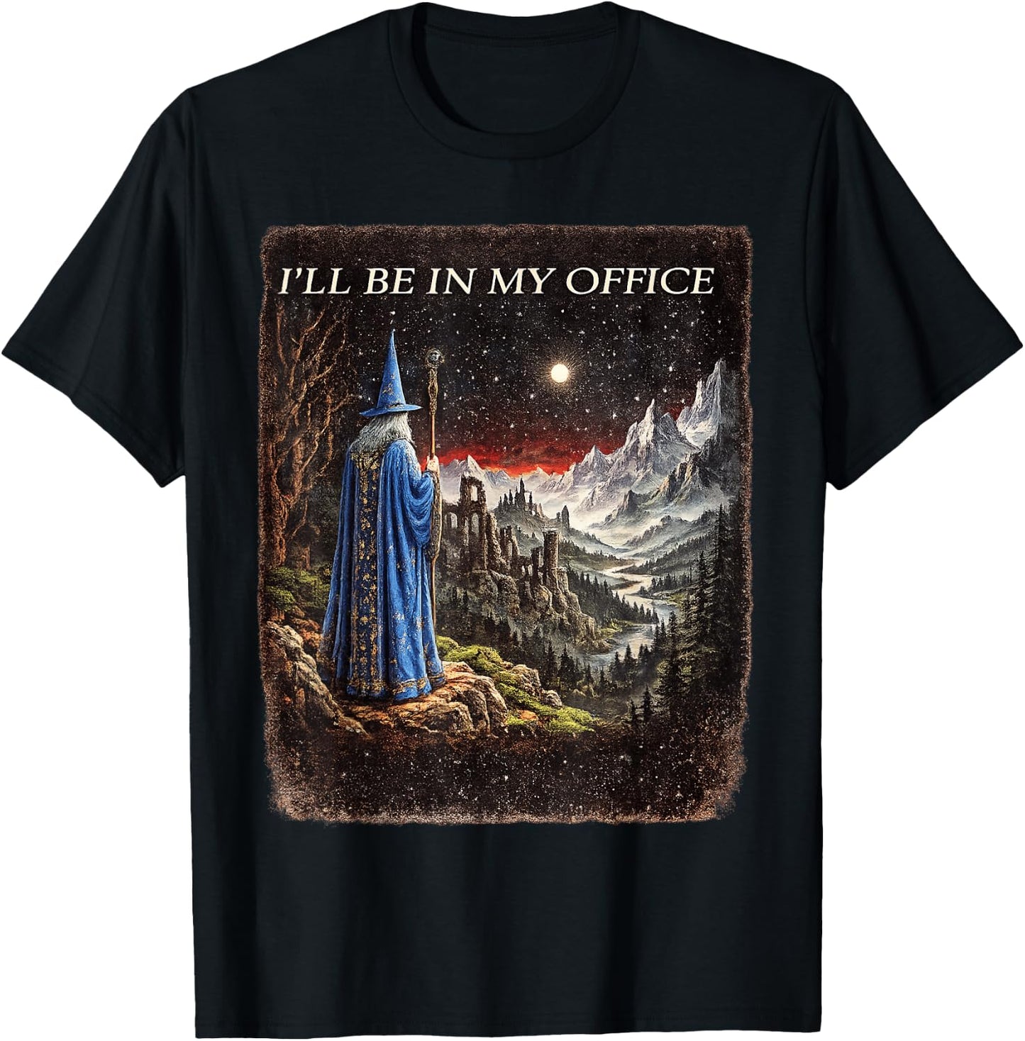 Wizard I'll Be in My Office Funny Wizard Fantasy Magic Art T-Shirt - T-Shirt | Black