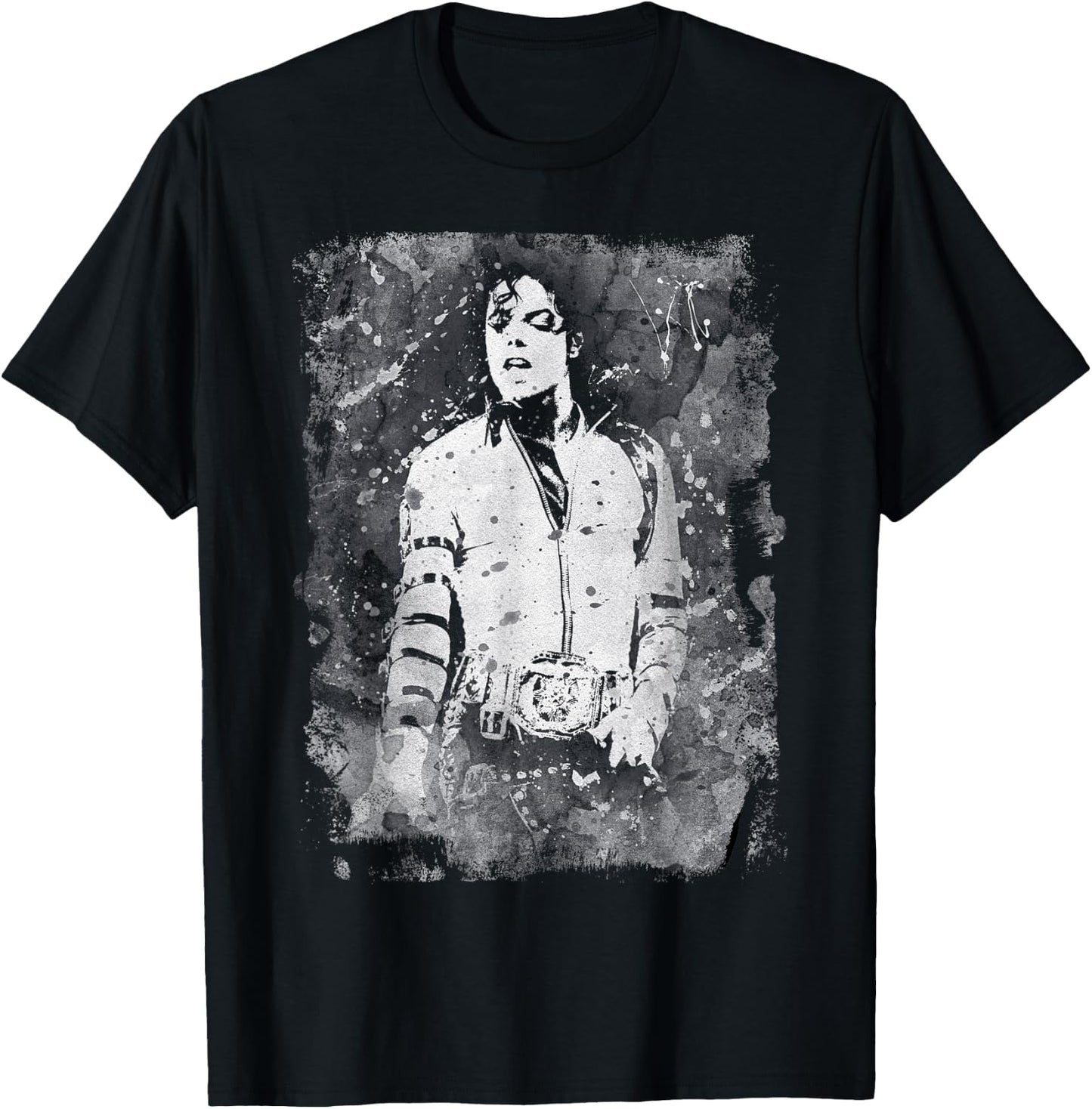 Michael Jackson Bad World Tour 1988 Black and White Splatter , Black, S T-Shirt - T-Shirt | Black