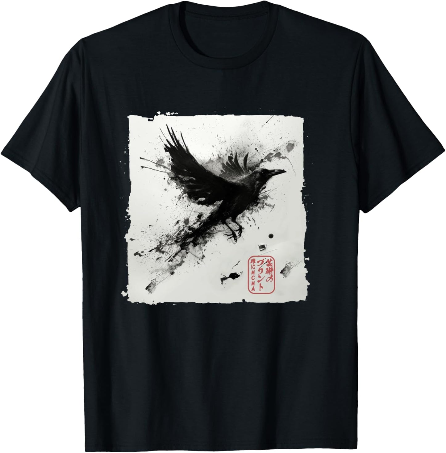 Japanische Kunsttinte Rabe/Krähe – Herren, Damen, Kinder Grafik Langarmshirt T-Shirt - T-Shirt | Black