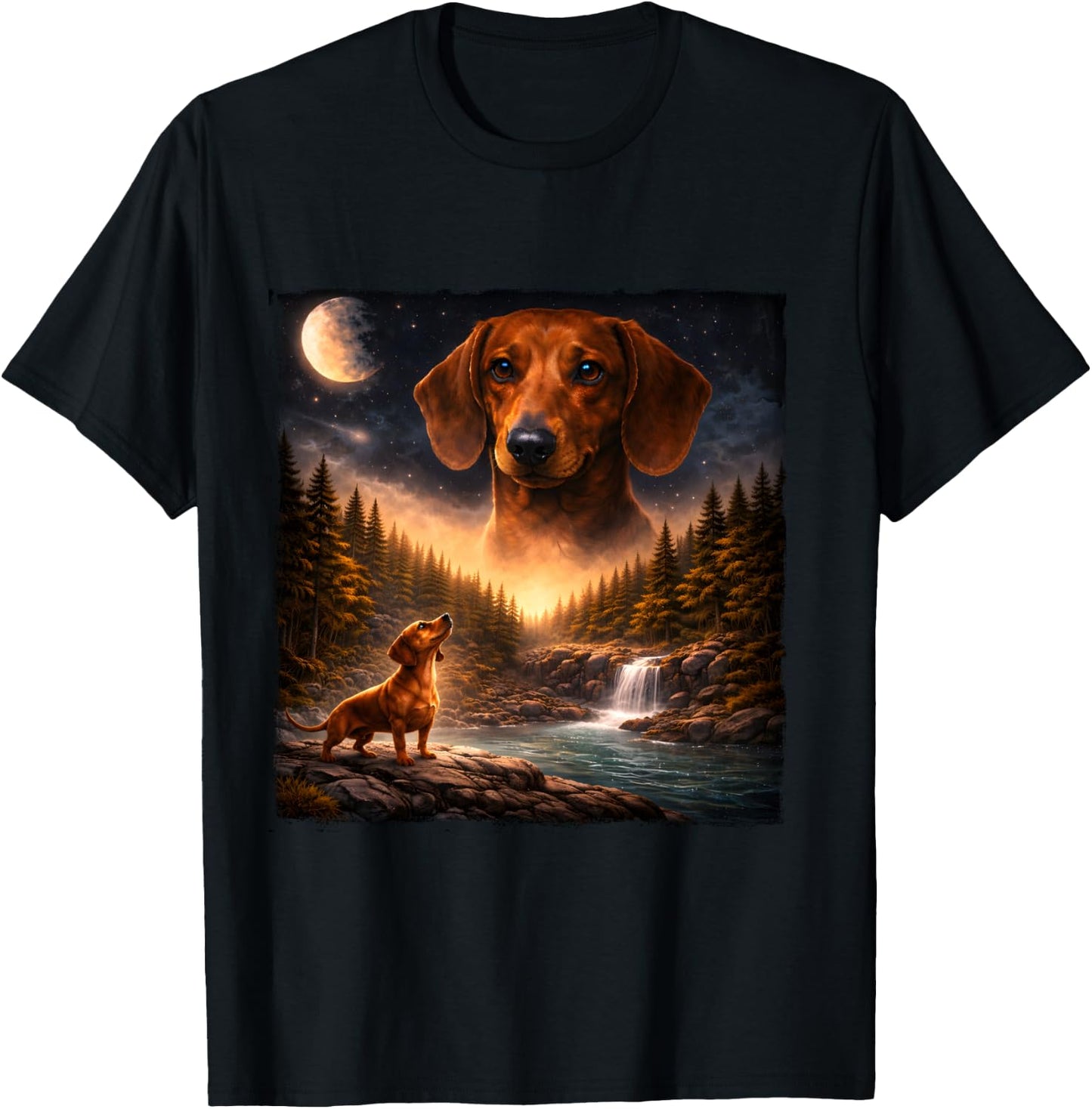 Vintage Dachshund Howling to The Moon 90s Retro Animals T-Shirt - T-Shirt | Black