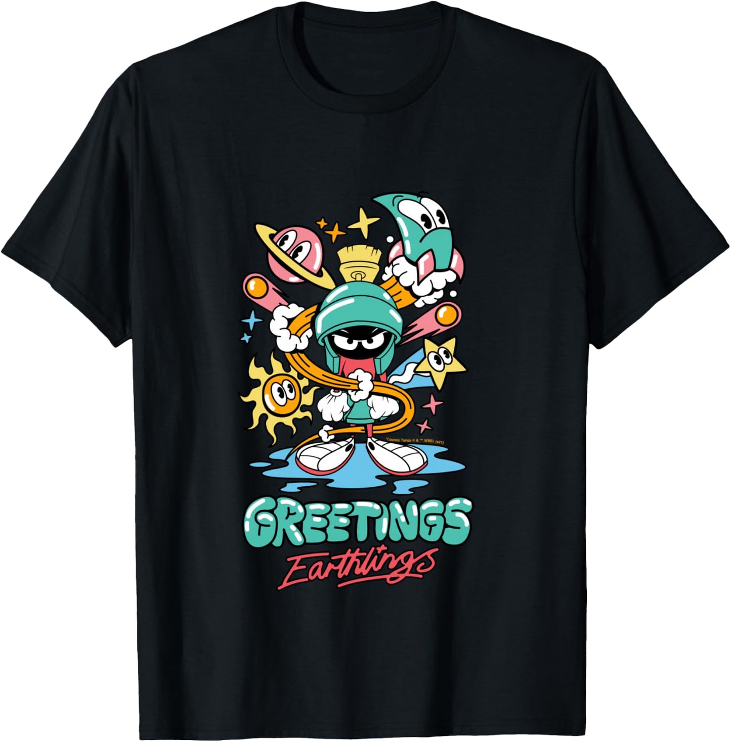Marvin The Martian Greetings Earthlings T-Shirt - T-Shirt | Black