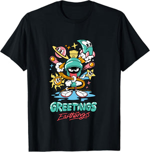 Marvin The Martian Greetings Earthlings T-Shirt - T-Shirt | Black