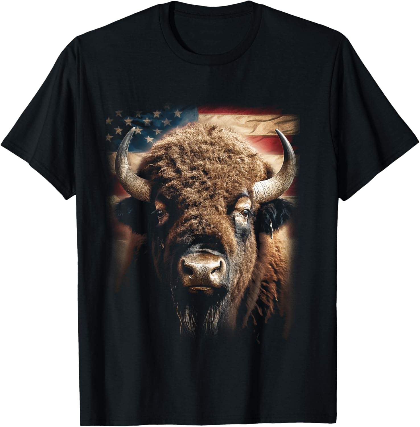 Western Buffalo American Bison USA Buffalo American flag T-Shirt - T-Shirt | Black