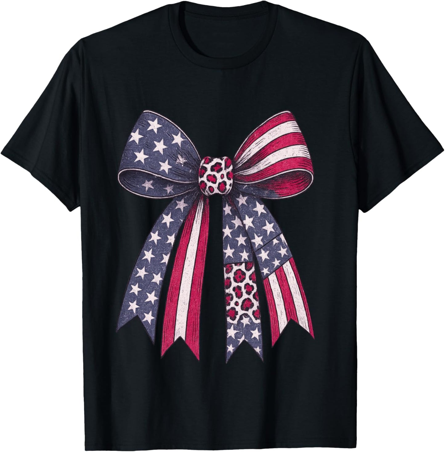Vintage USA Bow in Red White Blue for Patriotic 4th Of July T-Shirt - T-Shirt | Black