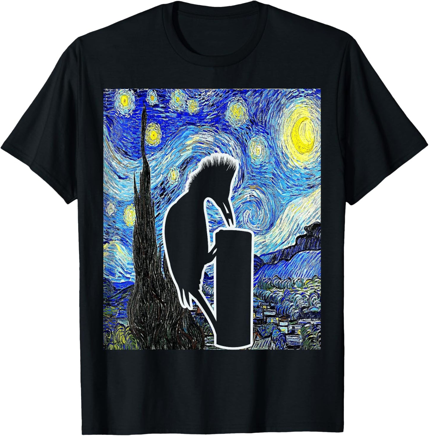 Woodpecker Starry Night Woodpecker Lover Birdwatching T-Shirt - T-Shirt | Black