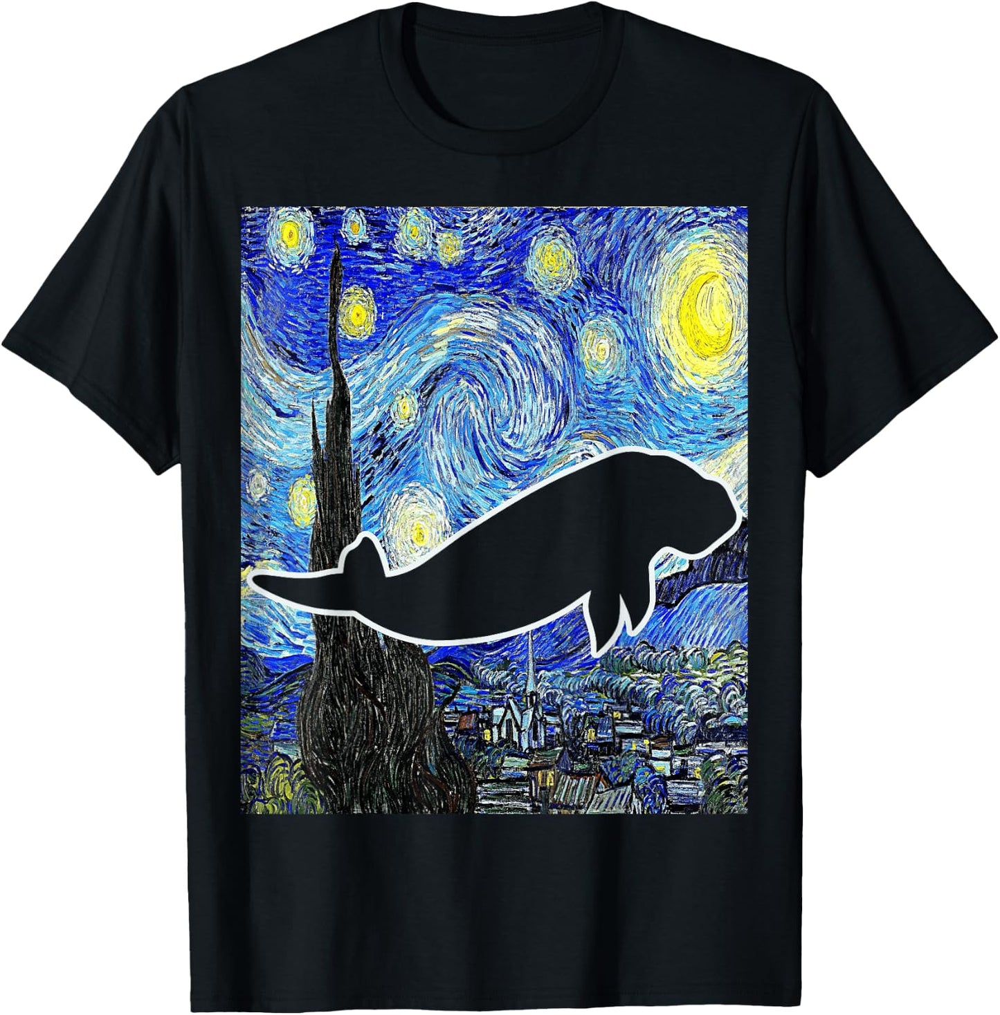 Dugong Starry Night Dugong Lover Oceanography Manatee T-Shirt - T-Shirt | Black