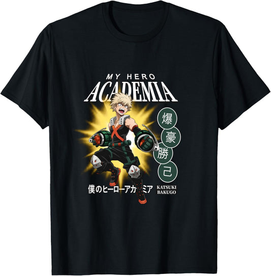 Ripple Junction x My Hero Academia Katsuki Bakugo Anime , Black, S T-Shirt - T-Shirt | Black
