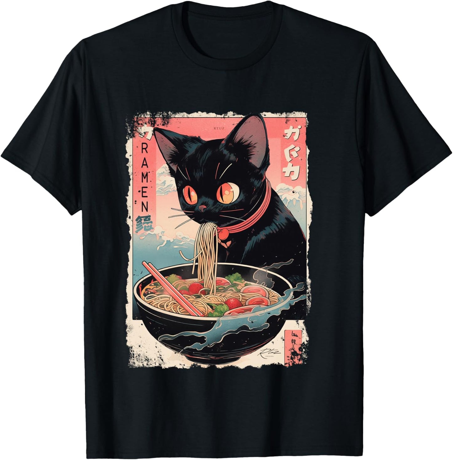 Cat Ramen Noodle Japanese Anime Manga Ramen Kawaii Cat Shirt, black T-Shirt - T-Shirt | Black