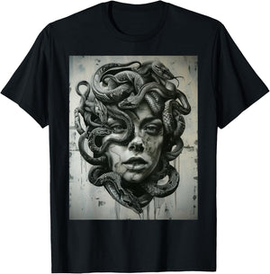 Medusa Greek Mythology Occult Scary Dark Grunge Art T-Shirt - T-Shirt | Black