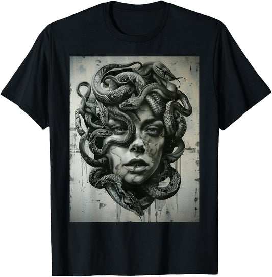 Medusa Greek Mythology Occult Scary Dark Grunge Art T-Shirt - T-Shirt | Black