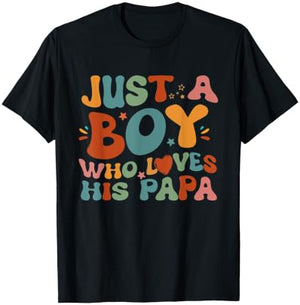 Just A Boy Who Loves His Papa Father And Son Fathers Day T-Shirt - T-Shirt | Black
