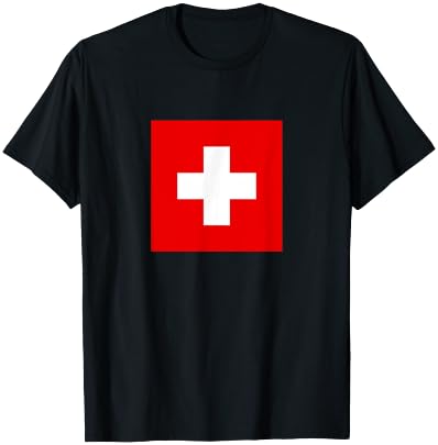 Swiss Flag Switzerland Classic Cross Design Square Logo T-Shirt - T-Shirt | Black
