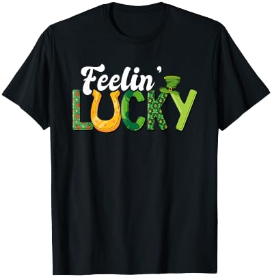 Feelin Lucky St. Patricks Day Horse Shoe Lucky Horseshoe T-Shirt - T-Shirt | Black