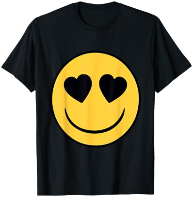 Emoji Official Retro Eyes Heart Shaped Yellow Smiling Face T-Shirt - T-Shirt | Black