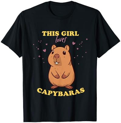 Adorable Capybara Girl Rodent & Guinea Pig Fan , Blue, Female X-Small T-Shirt - T-Shirt | Black