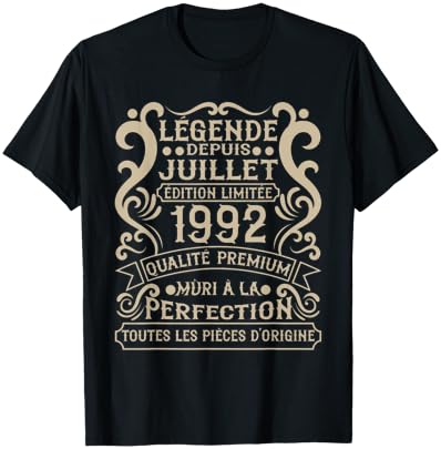 Juillet 1992-34 Ans Anniversaire Cadeau Vintage 1992 T-Shirt - T-Shirt | Black