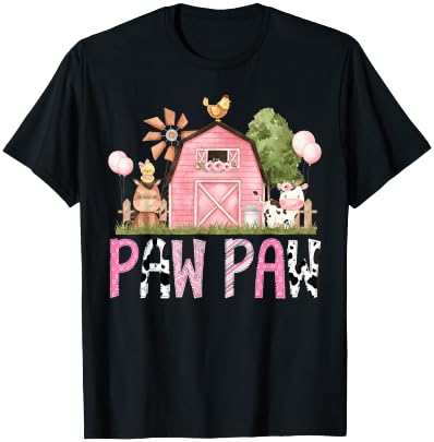 Paw Paw Pink Farm Animal Birthday Kids Matching Family T-Shirt - T-Shirt | Black