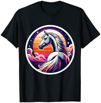 Unicorn Horse Retro Moon Sunset Unicorn Horseback Riding T-Shirt - T-Shirt | Black