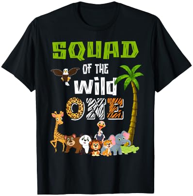 Squad Of The Wild One Zoo Themed 1st Birthday Party T-Shirt - T-Shirt | Black