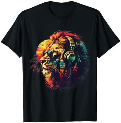 Rasta Reggae Lion Of Judah Jamaican Reggae Music Headphone T-Shirt - T-Shirt | Black