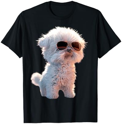 Maltese Bichon with Sunglasses Dog Love , Black, S T-Shirt - T-Shirt | Black