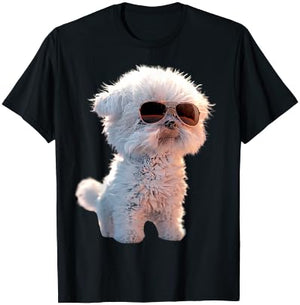Maltese Bichon with Sunglasses Dog Love , Black, S T-Shirt - T-Shirt | Black
