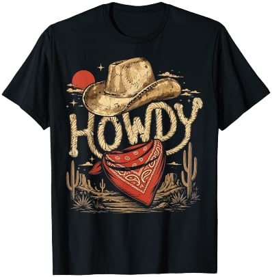 Western Cowboy Birthday Party Howdy T-Shirt - T-Shirt | Black